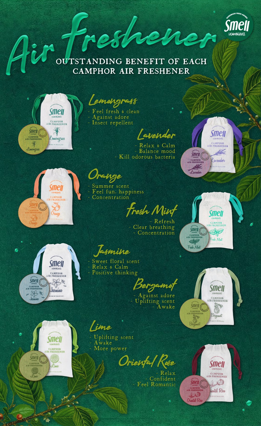 Properties of each scents SmellLemongrass SmellLemongrass